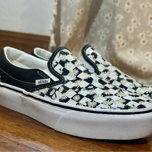 Vans Classic Slip-On Checkerboard Platform Skate Shoe - Black / White